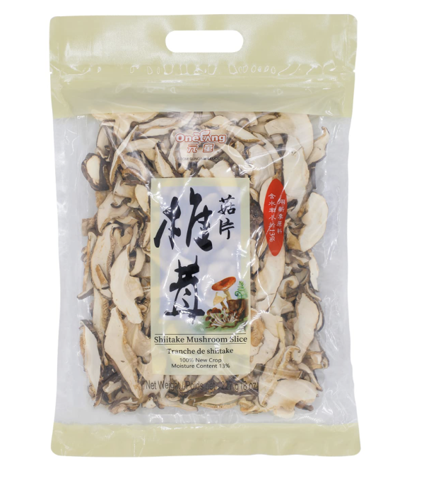 ONETANG Shiitake Mushroom, Dried Slice, Quick Rehydration, Soft Texture, Fresh Flavor, Stemless, Vacuum Sealed, Vegan, No Fumigation Sulfur, 8 Oz